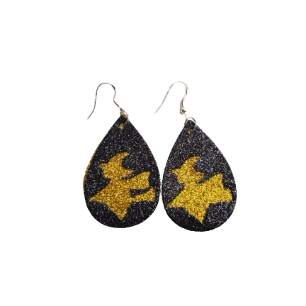 Black and gold witch earrings